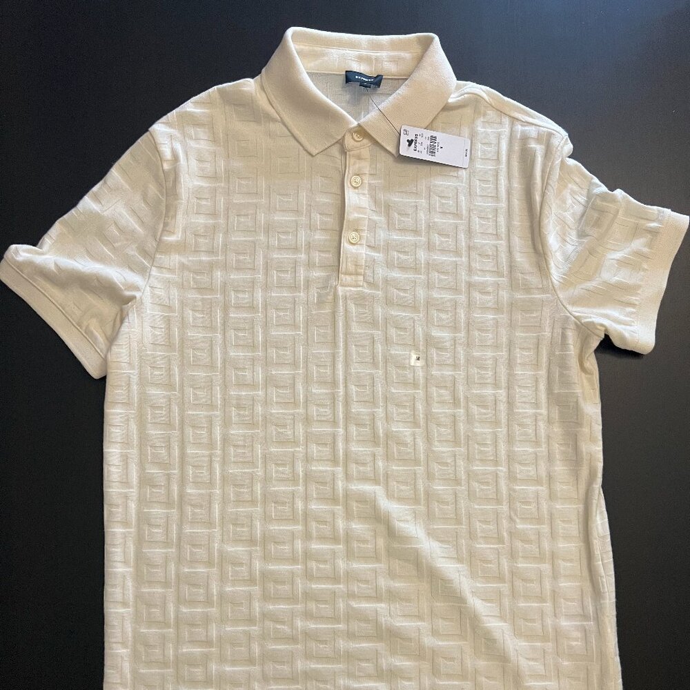 Express Men’s Textured Geo Jacquard Polo – Off White/Ivory, Size M